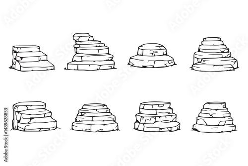 Roughhewn Stone Steps line art