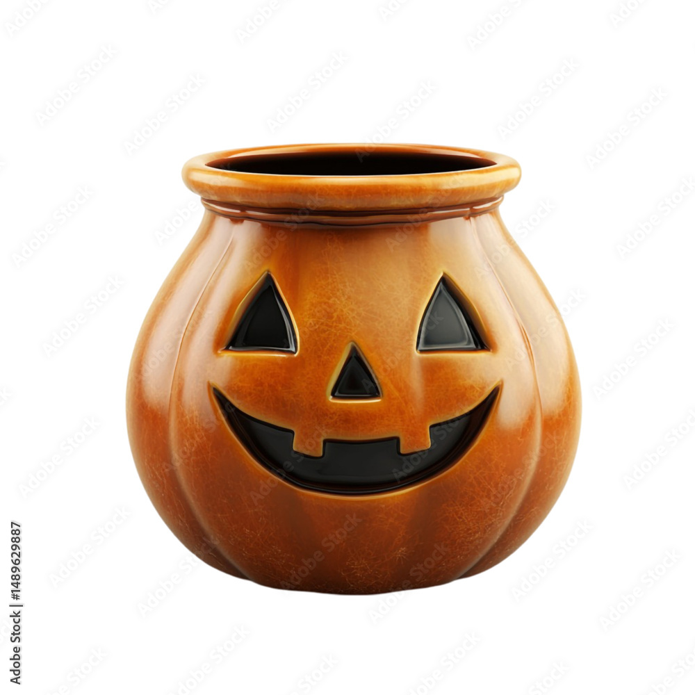Fototapeta premium Festive Halloween pumpkin bowl candy container happy jack o lantern design autumn spooky treat