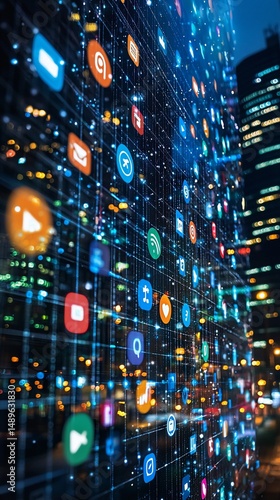 Digital city, social media icons