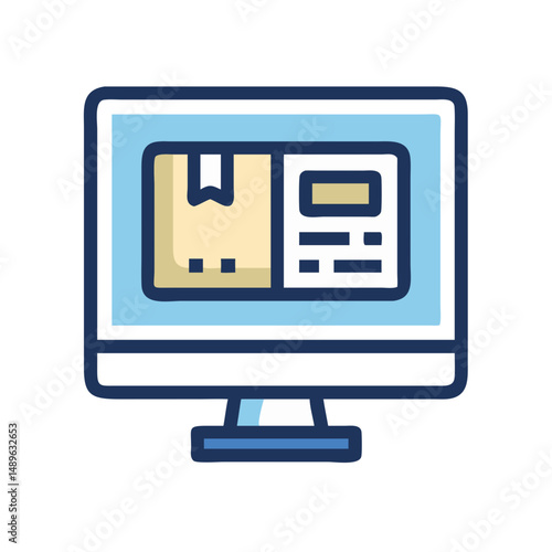 Monitor with Box Icon Representing Online Order Tracking and E-commerce Delivery