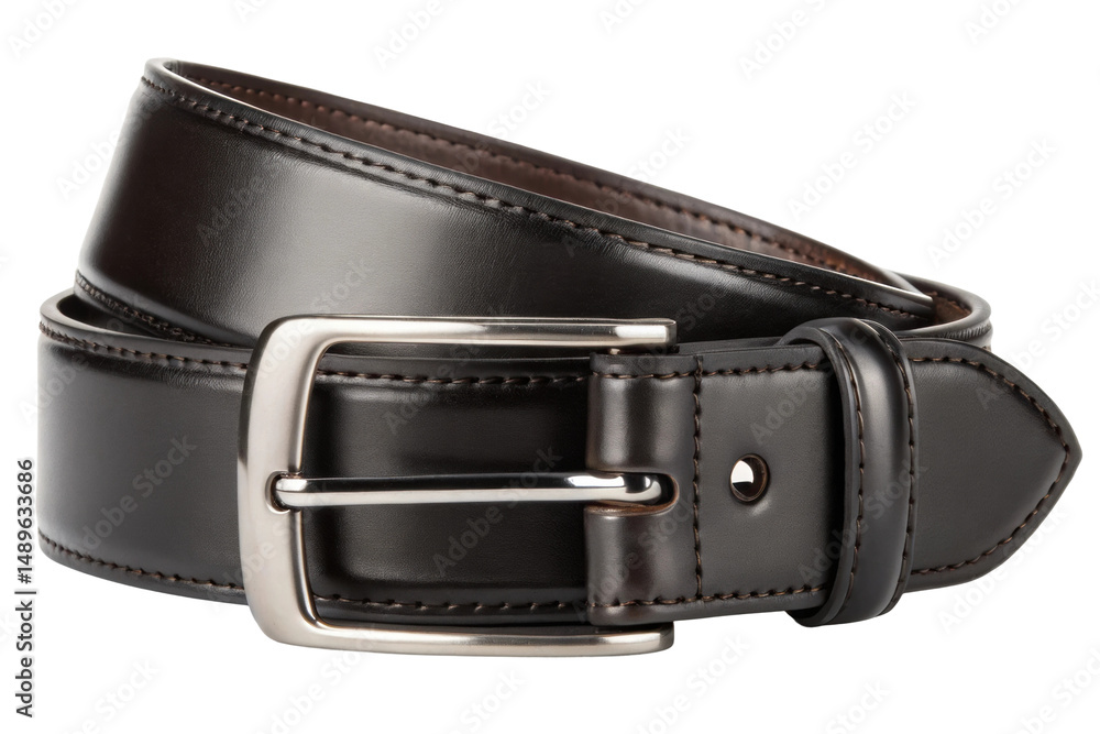PNG Classic dark brown leather belt with silver buckle for men PNG Classic dark brown leather belt with silver buckle for men