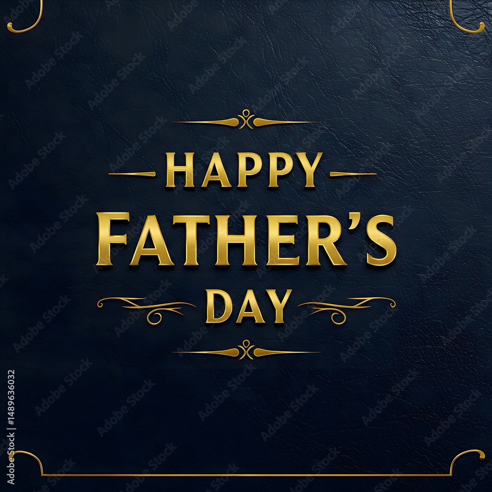Fototapeta premium Elegant Father’s Day Banner with Gold Text on Dark Blue Leather Background for Luxury Celebration