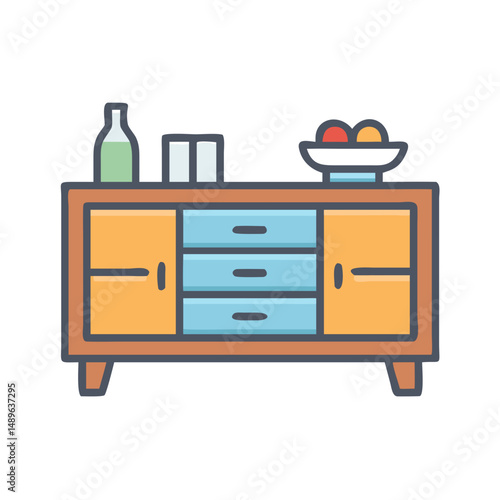Sideboard Cabinet Icon Representing Dining Room Storage and Furniture