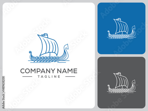 vector logo viking dragon sailing ship. logo design