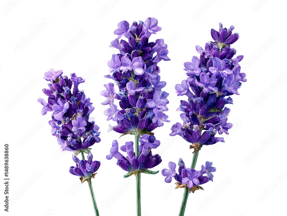 Naklejka premium Purple Lavender Sprigs on Transparent Background, PNG