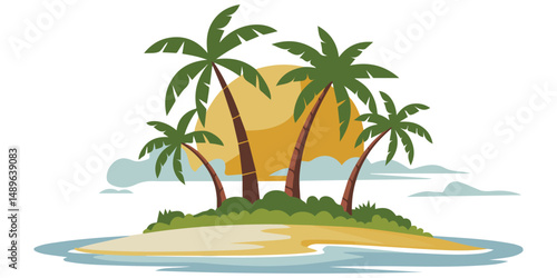 Small tropical island surrounded by ocean isolated vector illustration on white background