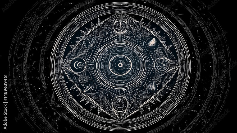 Fototapeta premium 黒地に白で描かれた魔法陣