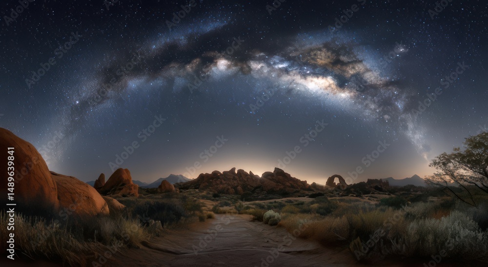 Fototapeta premium Night Sky Over Rocky Landscape with Milky Way