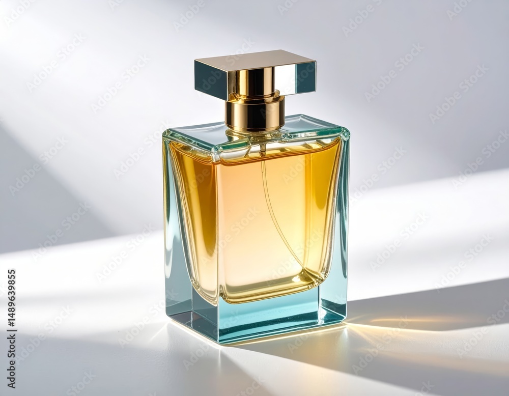 vibrant colored glass perfume bottle casting shadows on white background vibrant colored glass perfume bottle casting shadows on white background