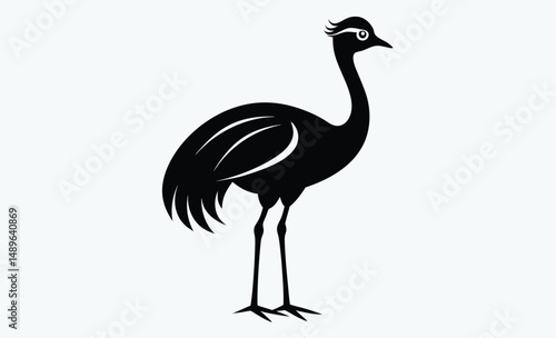 Emu bird silhouette, Emu vector illustration, Emu animal graphic, Emu shape outline, Emu profile art

