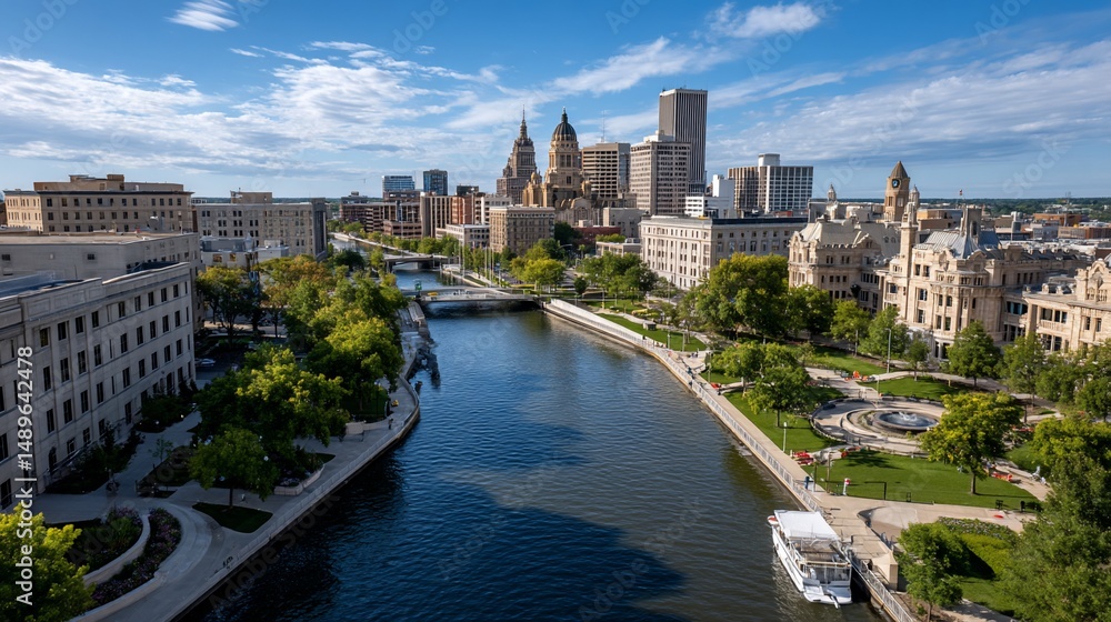 Obraz premium River Runs Through Cityscape Beauty