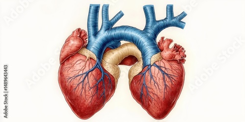 Wallpaper Mural Detailed medical illustration of two human hearts interconnected by large blue arteries and beige aorta structures on a white background Torontodigital.ca