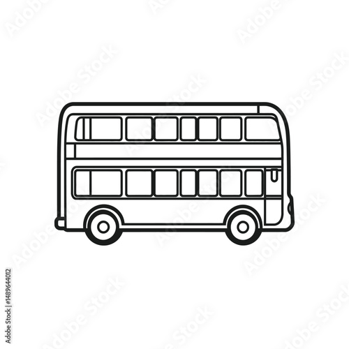 Outline drawing shows a black and white double decker bus with clean lines