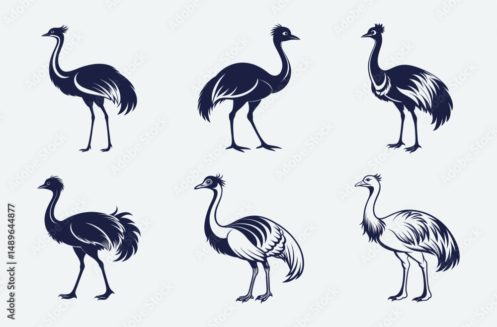 Obraz premium Emu bird silhouette, Emu vector illustration, Emu animal graphic, Emu shape outline, Emu profile art