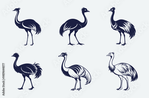 Emu bird silhouette, Emu vector illustration, Emu animal graphic, Emu shape outline, Emu profile art
