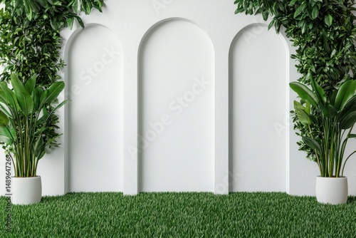 Modern Minimalist Indoor Space with Greenery and White Walls