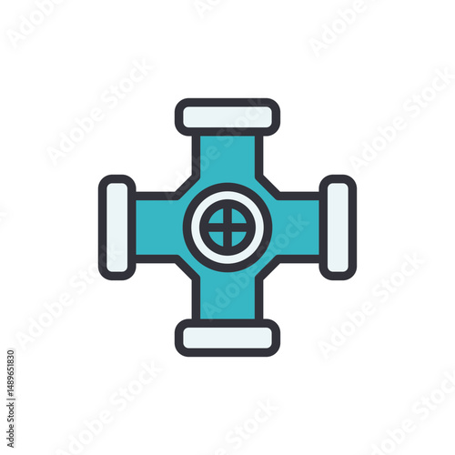 Cartoon Illustration Of A Turquoise Water Pipe Connector Fitting Object