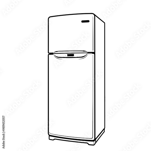 Minimalist line art of smart fridge with digital display, modern design