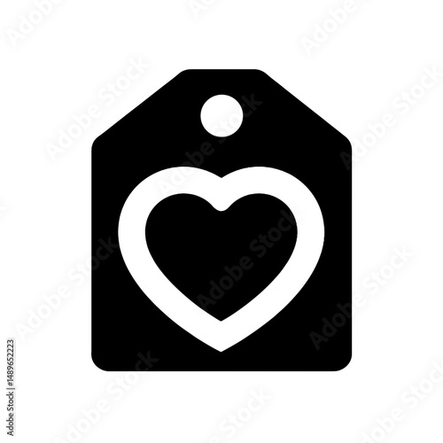 Silhouette of heart tag icon on white background, symbol of love