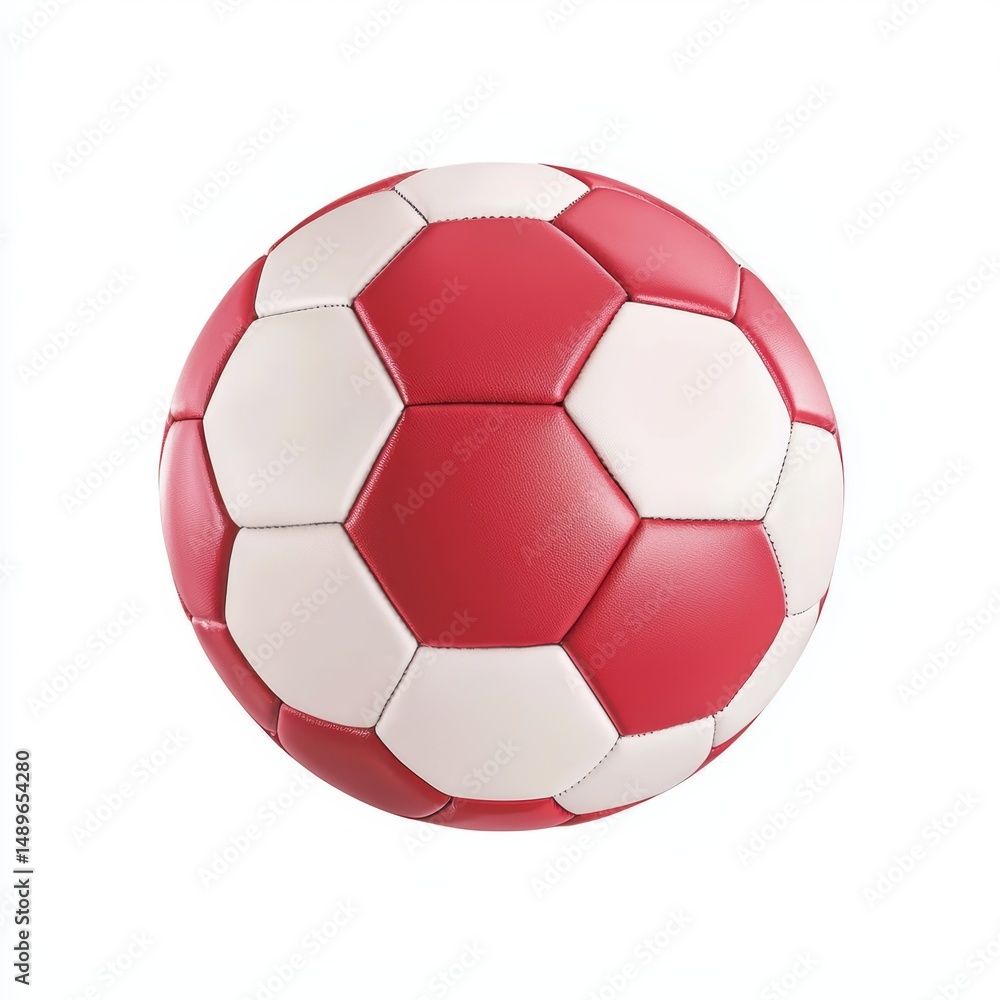 Red and White Soccer Ball with Hexagonal Pattern on White Background Red and White Soccer Ball with Hexagonal Pattern on White Background