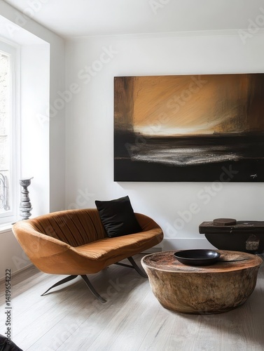 An elegant interior scene showcasing furniture and artwork