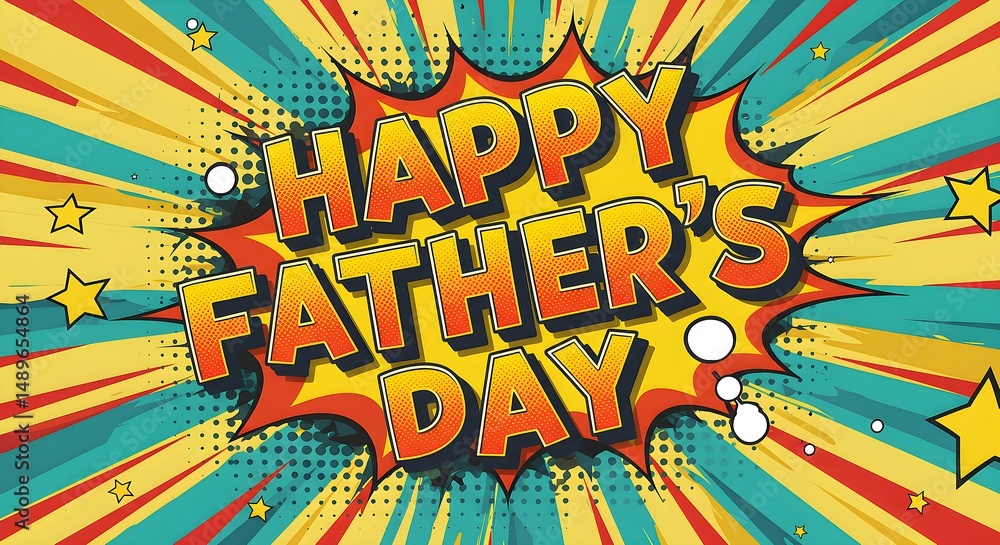 Fototapeta premium Retro Pop Art Father’s Day Banner with Colorful Comic Style Burst and Bold Celebration Message