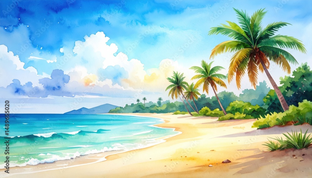 Obraz premium Beach Scene Watercolor Painting