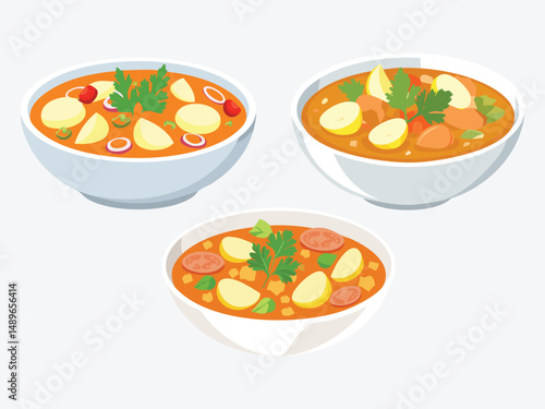 vector illustration of a russian food Zharkoye (Hearty Stew of Meat, Potatoes, and Vegetables)