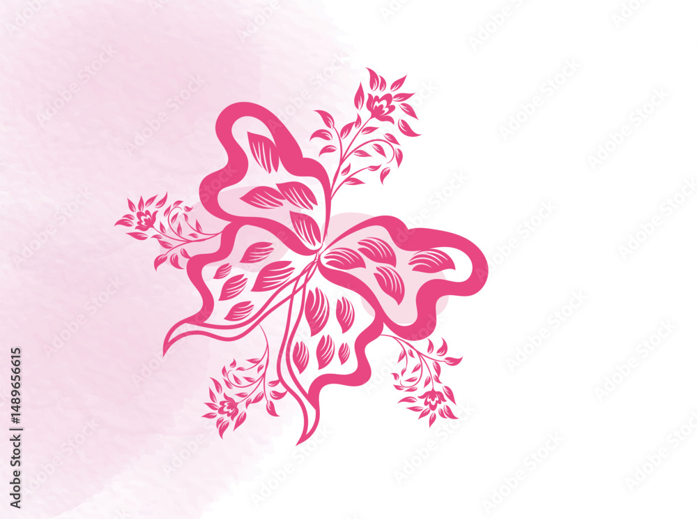 Obraz premium Elegant Pink Floral Butterfly Design on Watercolor Background