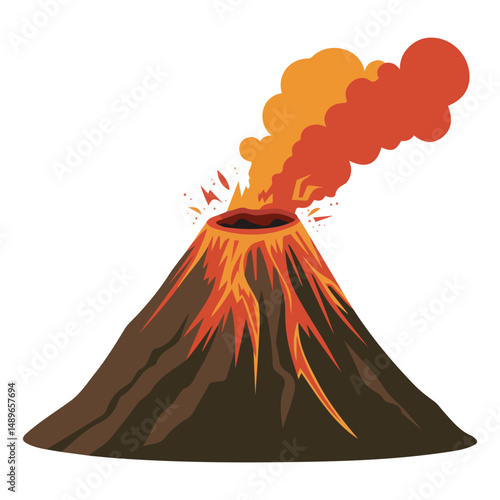 Dramatic volcano eruption with molten lava isolated vector illustration on white background