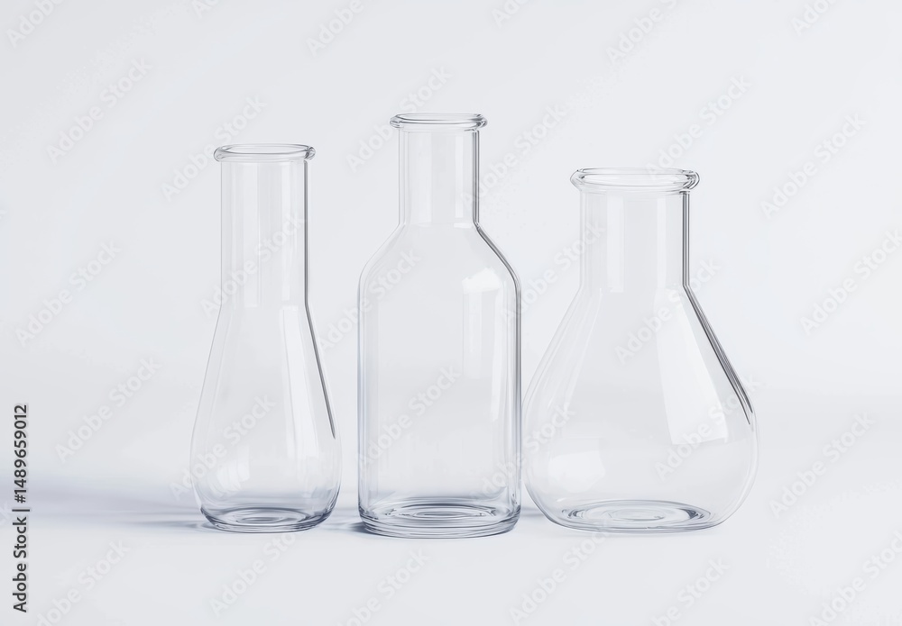 Clear Glass Laboratory Beakers and Bottles for Scientific Use Clear Glass Laboratory Beakers and Bottles for Scientific Use