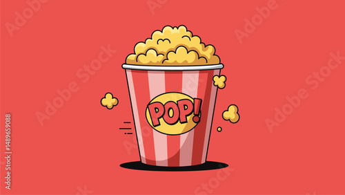 Delicious Popcorn in Striped Bucket - Cartoon Style Illustration