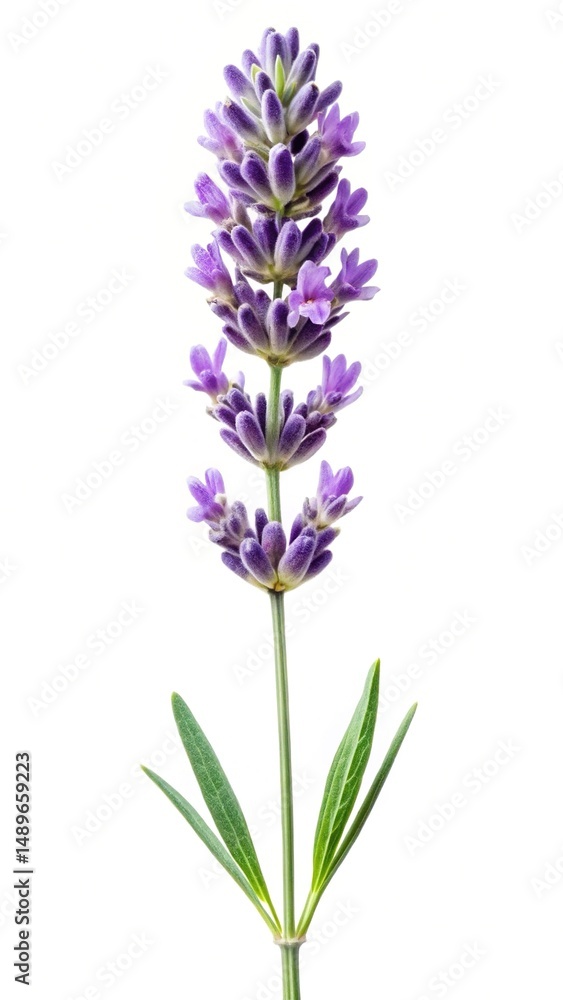 Obraz premium Close up single stem of lavender flower against a white background