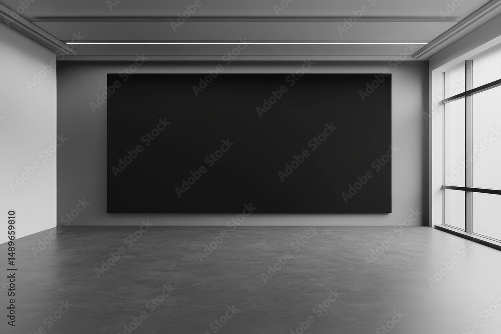 Obraz premium Empty gallery space with large black canvas