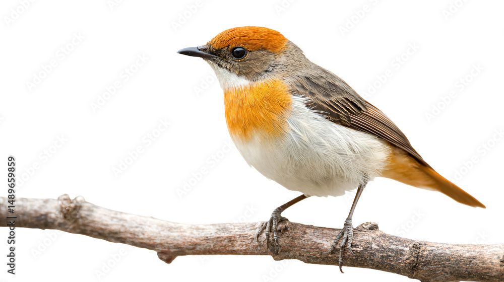 Fototapeta premium a small bird with a red head sitting on a branch