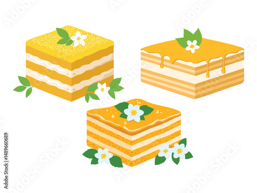 vector illustration of a russian food Medovik (Honey Cake with Multiple Layers of Cream and Honey)