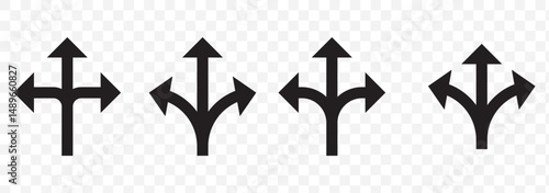 Road traffic direction arrows flat set. You-turn, left, right, two way, three way transportation direction arrow symbol. decision icon vector on Transparent Background. EPS 10