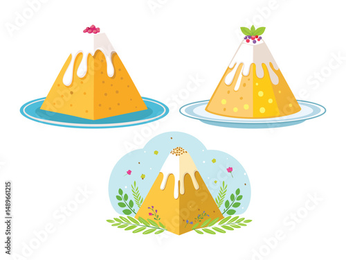 vector illustration of a russian food Paskha (Easter Dessert Made from Tvorog, Shaped Like a Pyramid)
