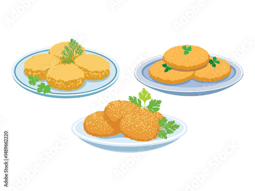 vector illustration of a russian food Pozharsky Cutlets (Minced Chicken Patties Coated in Breadcrumbs)