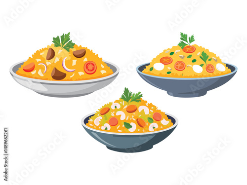 vector illustration of a russian food Plov (Pilaf Dish with Rice, Vegetables, and Meat, Especially Popular in Southern Russia)