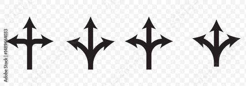 flexibility, three way direction icon Set. Three way direction arrow icon. 3 arrowheads sign. Vector illustration on Transparent Background. EPS 10