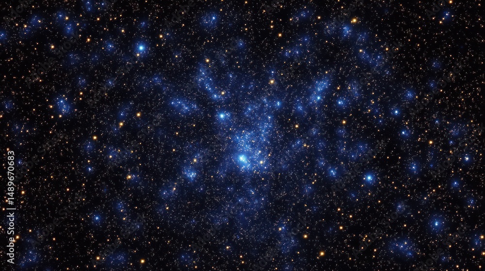 Fototapeta premium Vast deep space scene filled with numerous blue and orange stars scattered across a dark cosmic background evoking awe and mystery