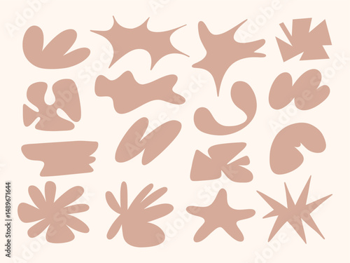 Modern Abstract Blob Shape Collection. A set of 16 abstract blobs featuring freeform silhouettes soft curves spikes and artistic cutouts in modern minimalist style. Perfect for creative visual assets