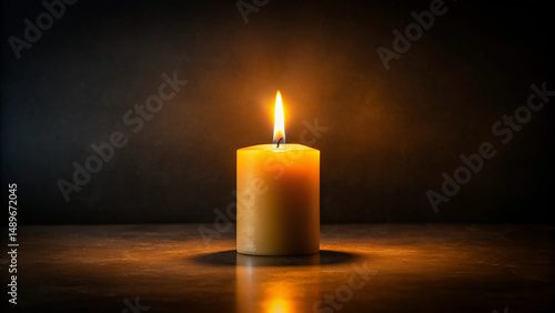 Glowing Candle Flame on Black Background Remembrance Theme