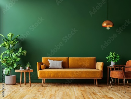 A comfortable living room with a couch and a plant