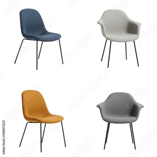 Four Modern Fabric Chairs in Different Colors Black Legs photo