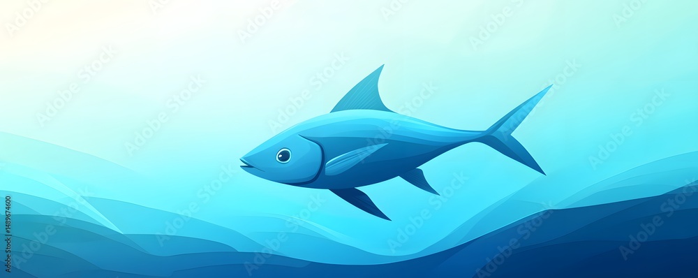 Fototapeta premium A vibrant illustration of a blue fish swimming gracefully through clear waters, capturing the beauty and tranquility of underwater life in a modern, artistic style.