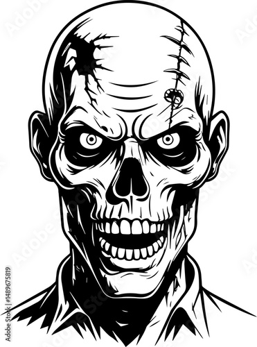 illustration of scary zombie face
