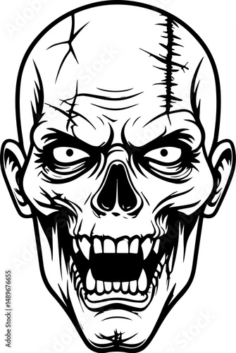 illustration of scary zombie face