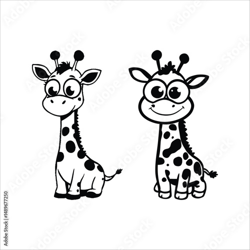 Cute giraffe cartoon vector drawing illustration animal wildlife african safari zoo design kawaii art print